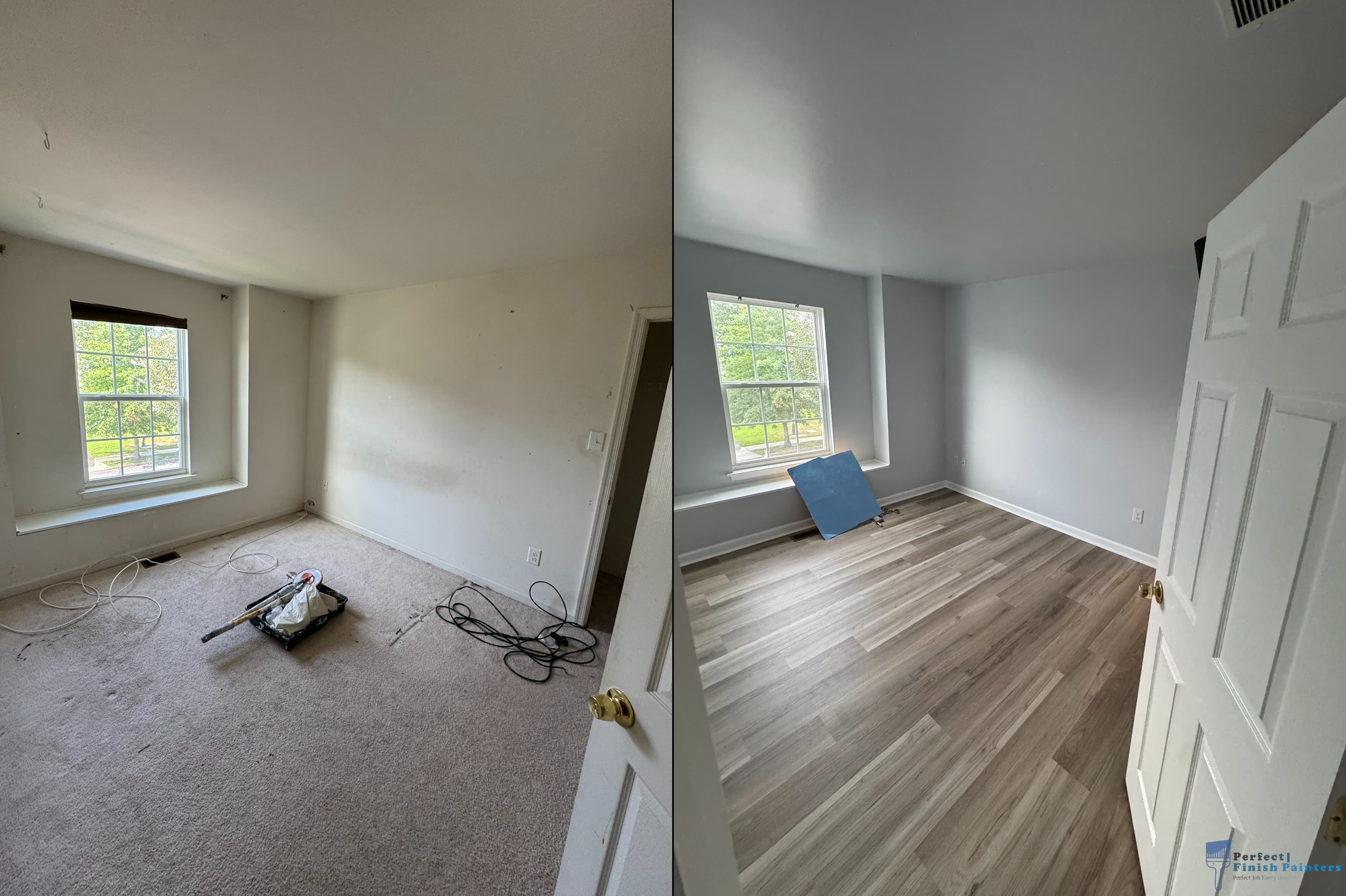 Bedroom interior painting and flooring installation before and after in Linwood NJ