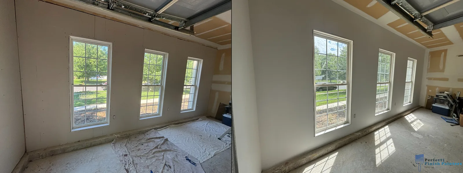 Garage drywall finishing before and after in South Jersey