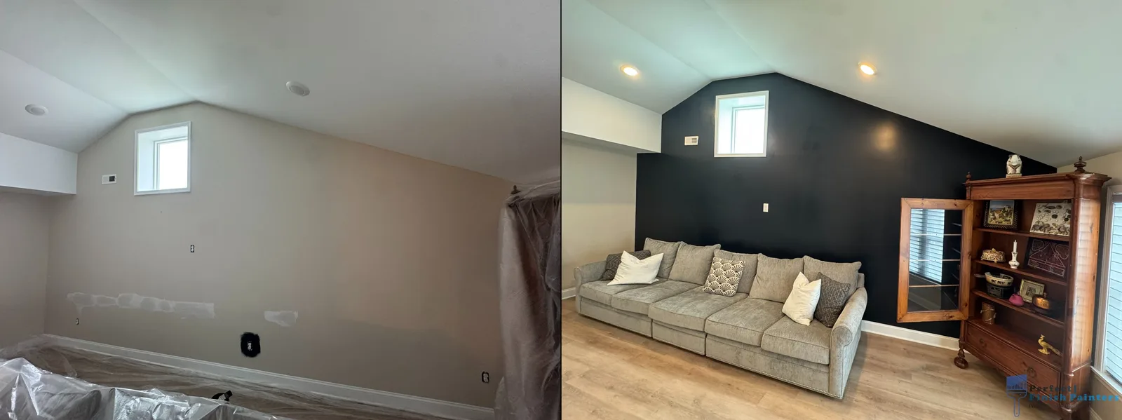 Living room accent wall before and after in South Jersey