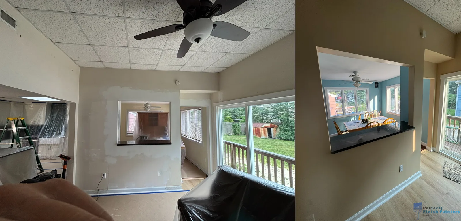 Open-concept living & dining refresh before and after in South Jersey